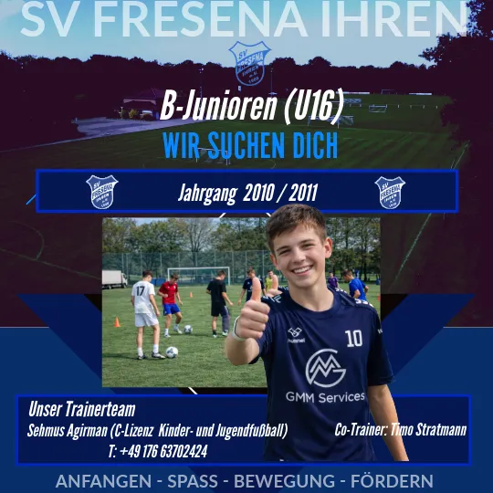 Wir wollen dich und uns sportlich weiterentwickeln – und du kannst in der Spielzeit 2026/2027 ein Teil davon sein. Du bist Jahrgang 2010 oder 2011 und suchst eine neue sportliche Herausforderung?