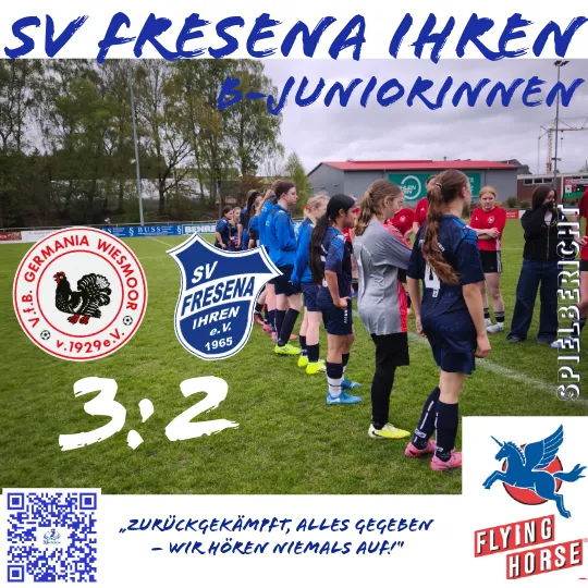 Spielgrafik der B-Juniorinnen des SV Fresena Ihren: 3:2 Sieg gegen Germania Wiesmoor.