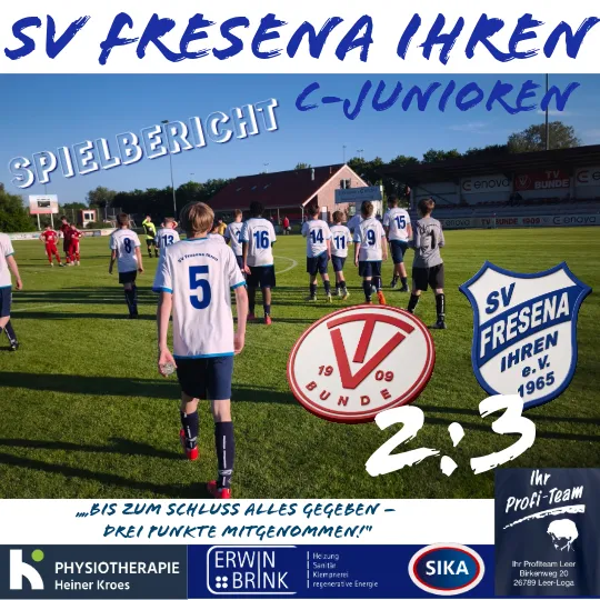 Das Bild zeigt eine Spielbericht-Grafik des Fußballvereins SV Fresena Ihren für die C-Junioren.